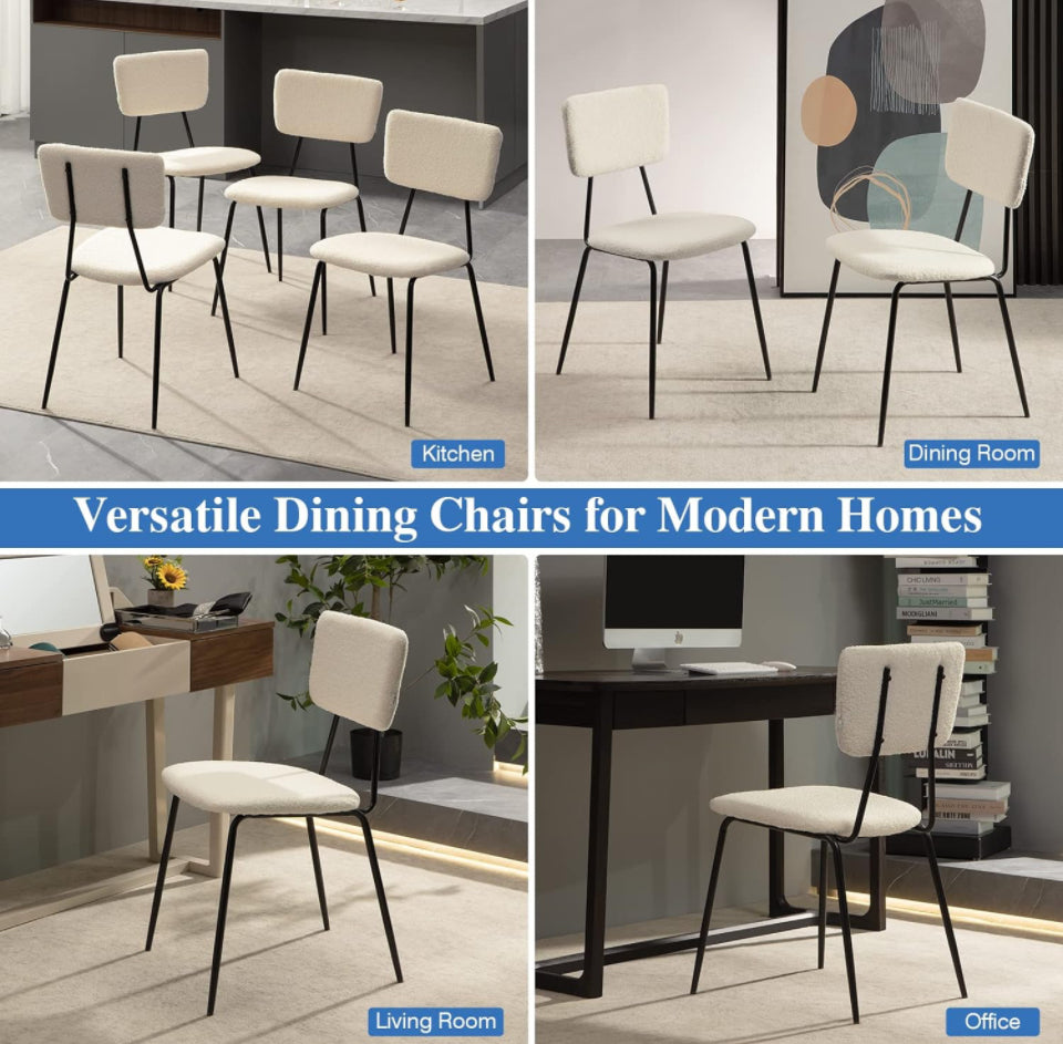 Bacyion Dining Room Chairs Set of 2 - Modern Boucle Fabric Kitchen Chairs, Dining Chairs with Metal Legs for Dining Room, Kitchen, Living Room