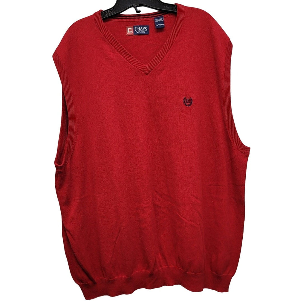 Chaps Mens XXL Red Navy 100% Cotton Sleeveless V Neck Knit Sweater Vest