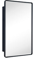TEHOME Farmhouse Matt Black Recessed Bathroom Medicine Cabinet with Mirror Rounded Rectangle Metal Framed Medicine Cabinet with Beveled Mirror 24x36"
