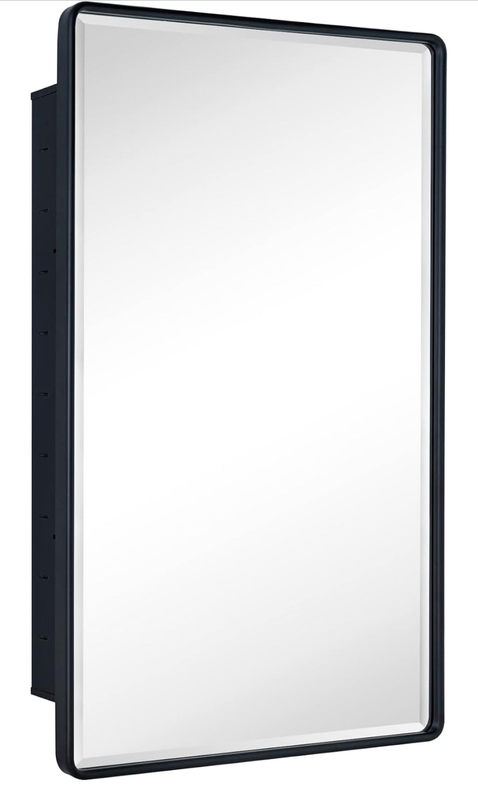 TEHOME Farmhouse Matt Black Recessed Bathroom Medicine Cabinet with Mirror Rounded Rectangle Metal Framed Medicine Cabinet with Beveled Mirror 24x36"