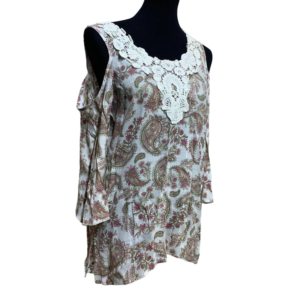 Spense Womens Medium Floral Lace Cold Shoulder Long Sleeve Rayon Blend Blouse