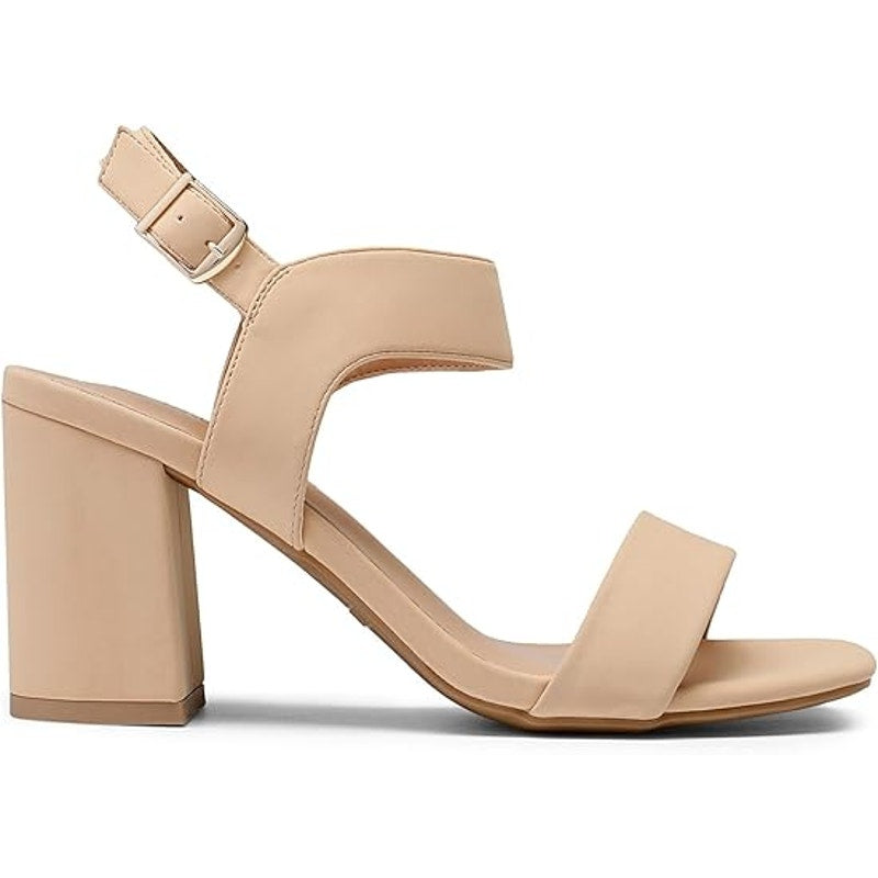 Dream Pairs Womens Size 8 Tan Open Toe 3.5" Chunky Heel Ankle Strap Sandal Shoes