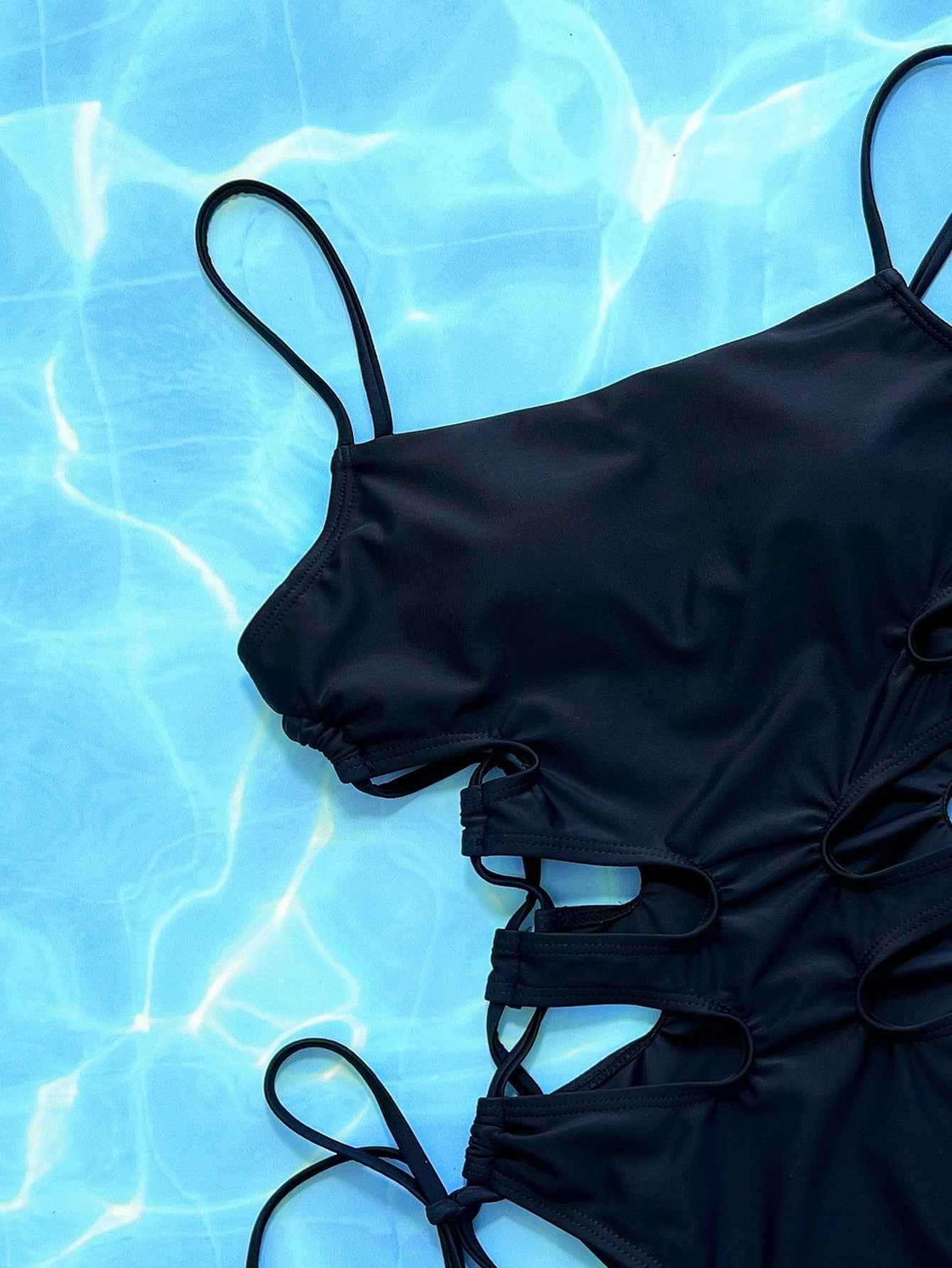 Cutout Lace-Up Spaghetti Strap : One-Piece Swimsuit