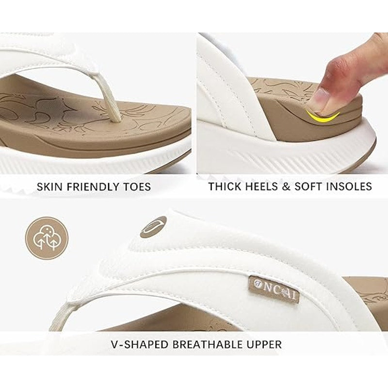 Oncai Womens Size 6 White Tan Orthopedic Arch Support Flip Flop Sandal Shoes