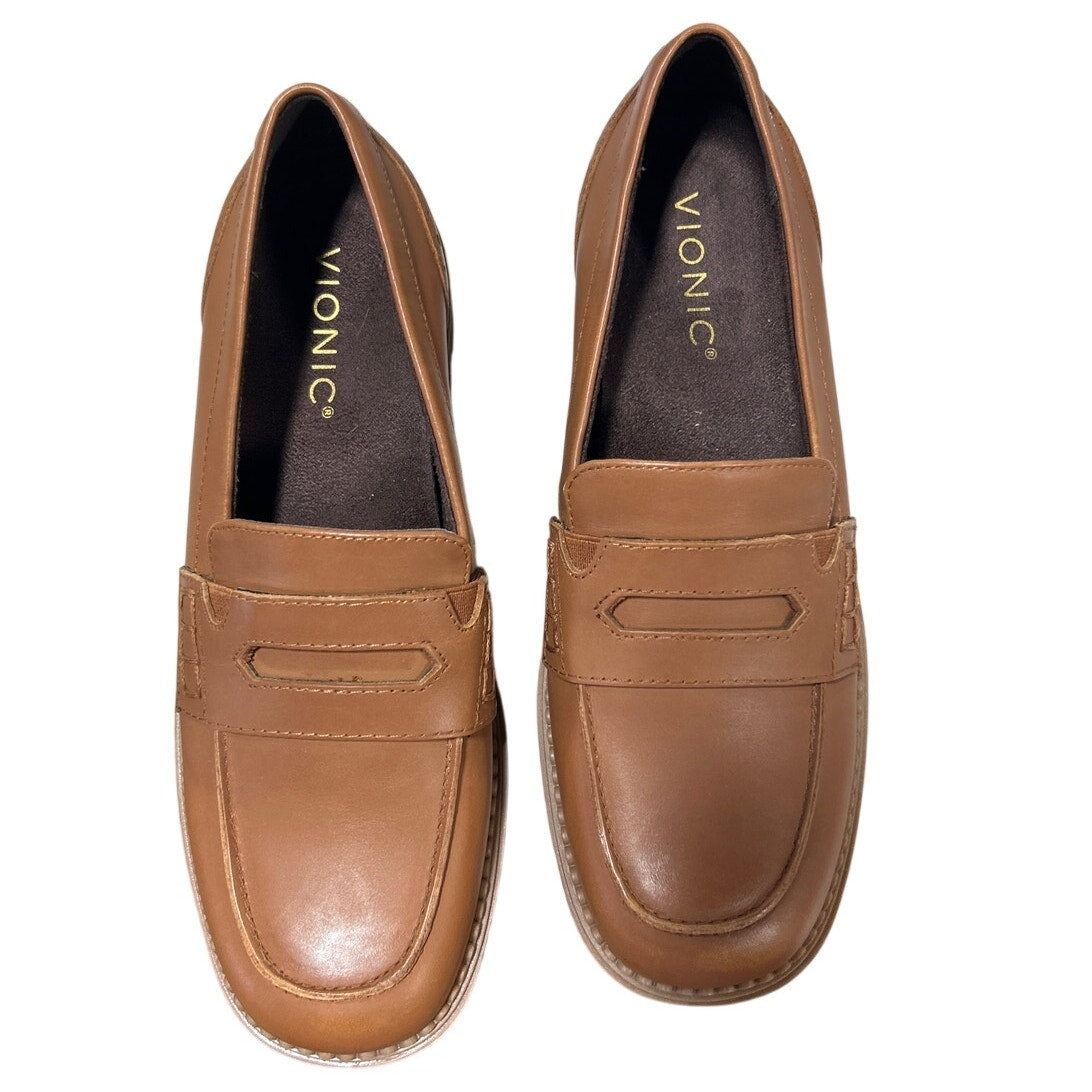 New Vionic Womens Size 6.5 Chestnut Brown Leather Fillmore Slide On Loafer Shoes