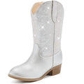 Motasha Big Girls Size 4 Rainbow Silver Rhinestone Sparkle Pull On Cowboy Boots