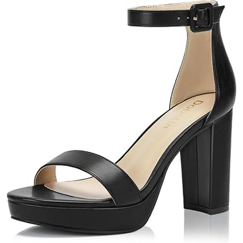Dobolin Womens Size 8.5W Wide Black 4" Platform Heel Open Toe Ankle Strap Shoes