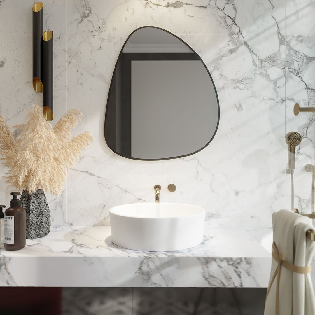 Modern Irregular Wall Mirror – Black Frame Asymmetrical Mirror for Living Room, Entryway & Bedroom