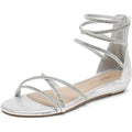 Dream Pairs Womens Size 8 Ankle Strap Silver Gladiator Rhinestone Flat Sandals