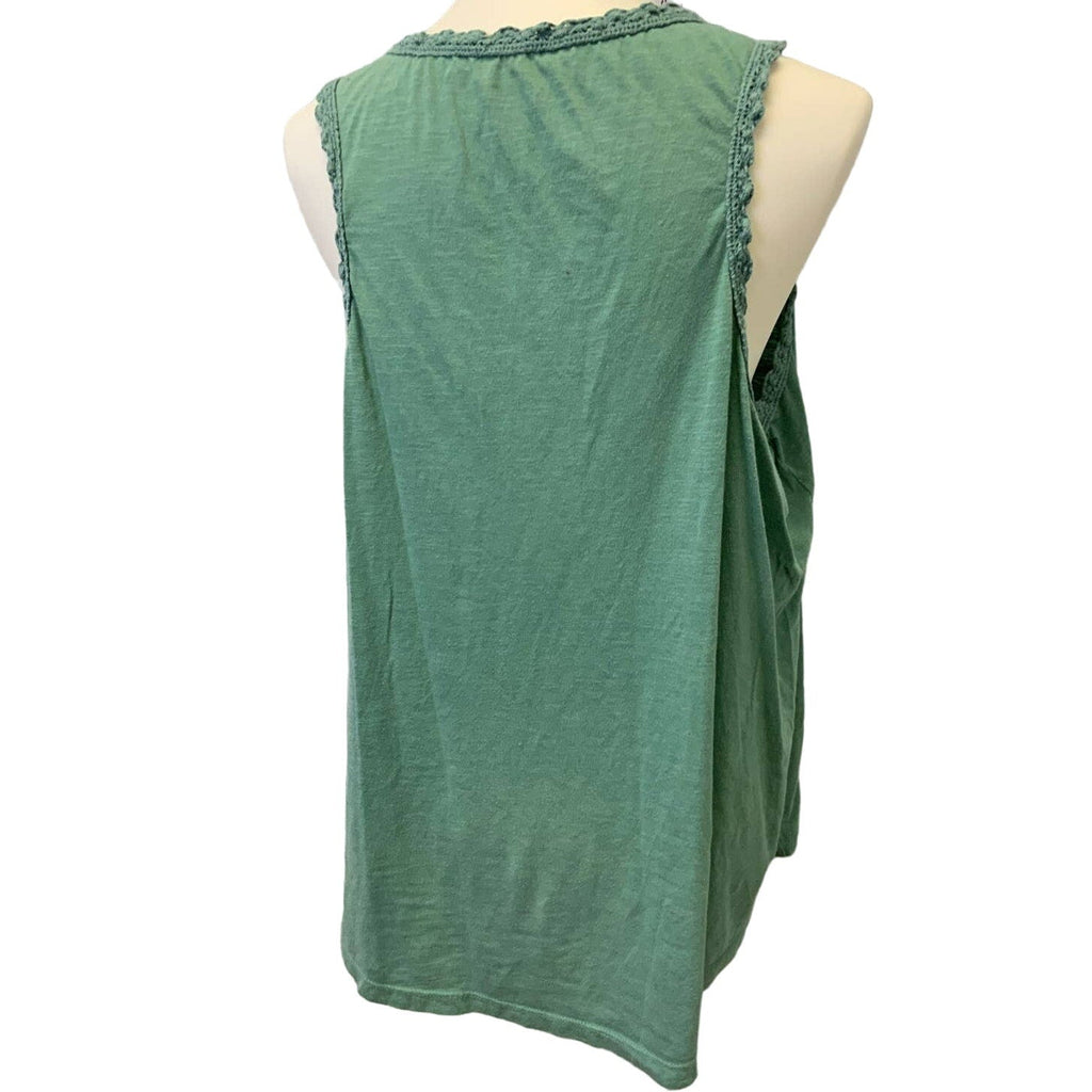 Natural Reflections 1X Green Scalloped Crochet Edge Cotton Blend Tank Top