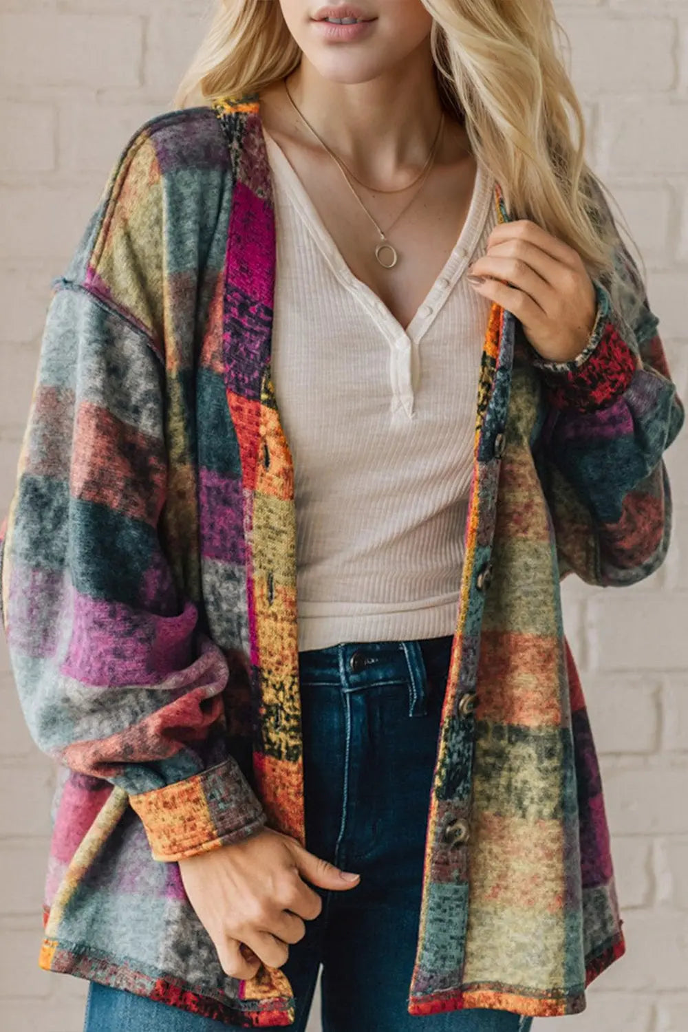 Double Take Full Size  Button Up Exposed Seam Womens Shacket