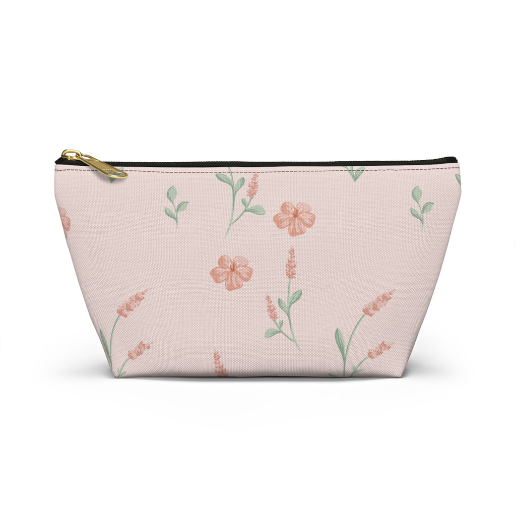 Customizable: Floral Cosmetic Bag with T-Bottom, Makeup Organizer, Flower Print Pouch, Cute Travel Accessory, Gift for Her, Mother’s Day