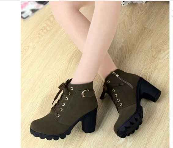 Ankle High Heel Women's Boots : With CrossTie