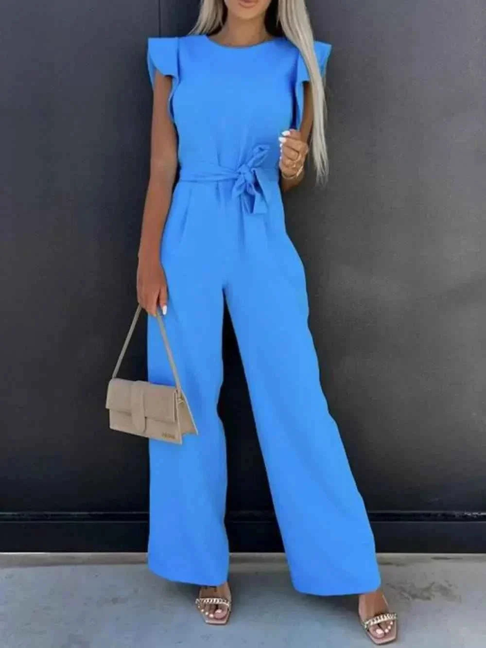 Ruffled Round Neck : Cap Sleeve Jumpsuit