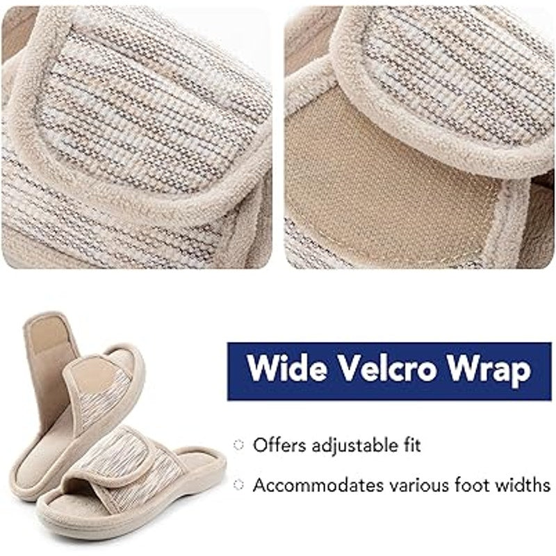RockDove Womens Size 9/10 Tan Adjustable Hook Loop Memory Foam Slide Slippers
