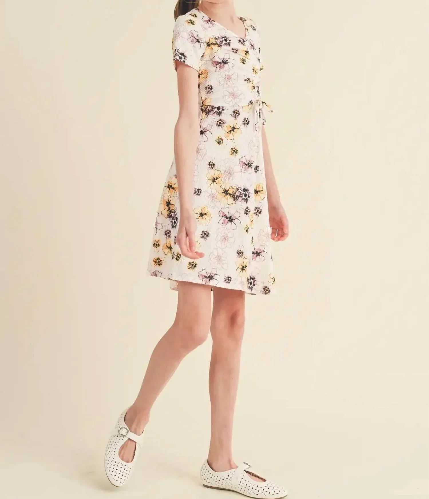 Girls' Ruched Front Floral Dress