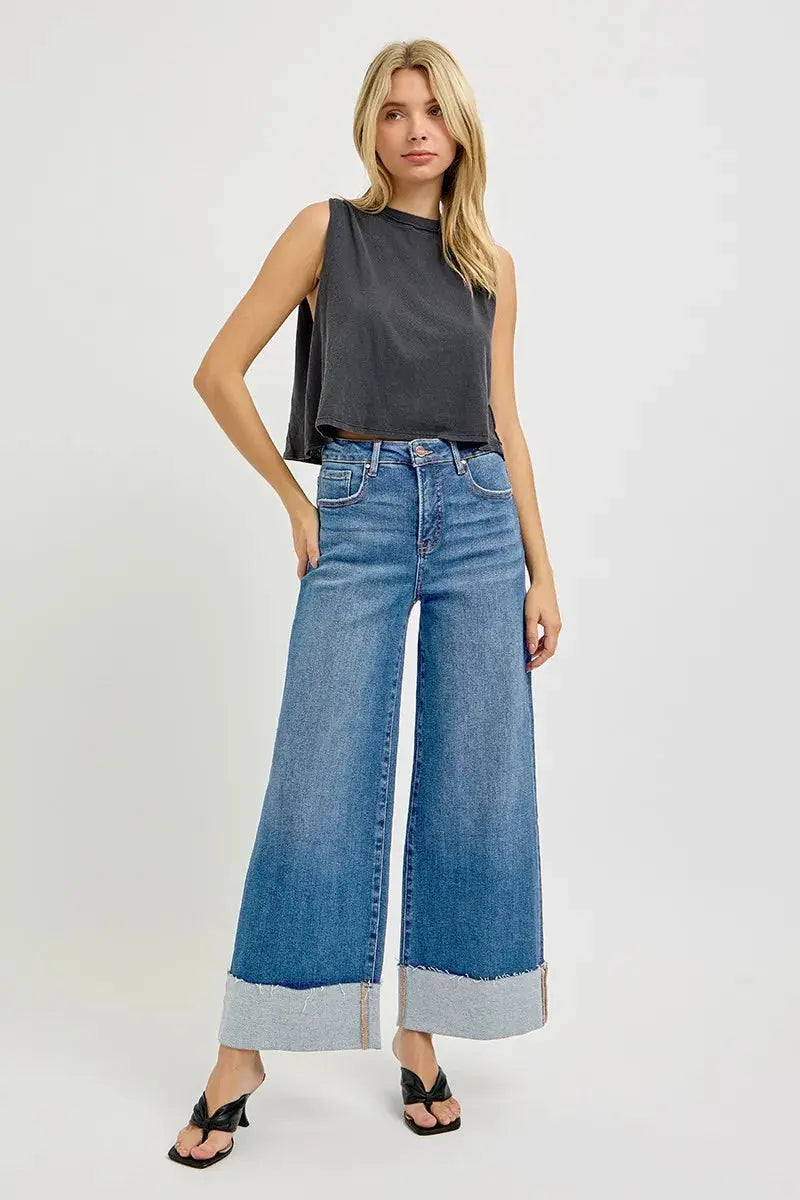 RISEN Jeans - Plus Size Tummy Control Crop Wide Cuffed Jeans
