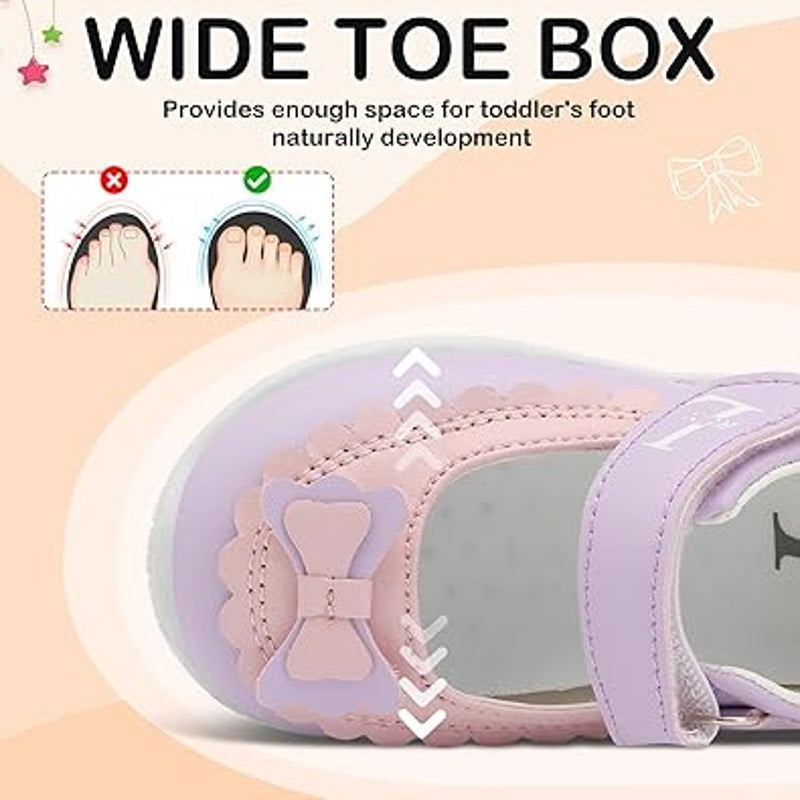 L-Run Toddler Girls 7.5 Mary Jane Hook & Loop Close Wide Toe Non Slip Shoes
