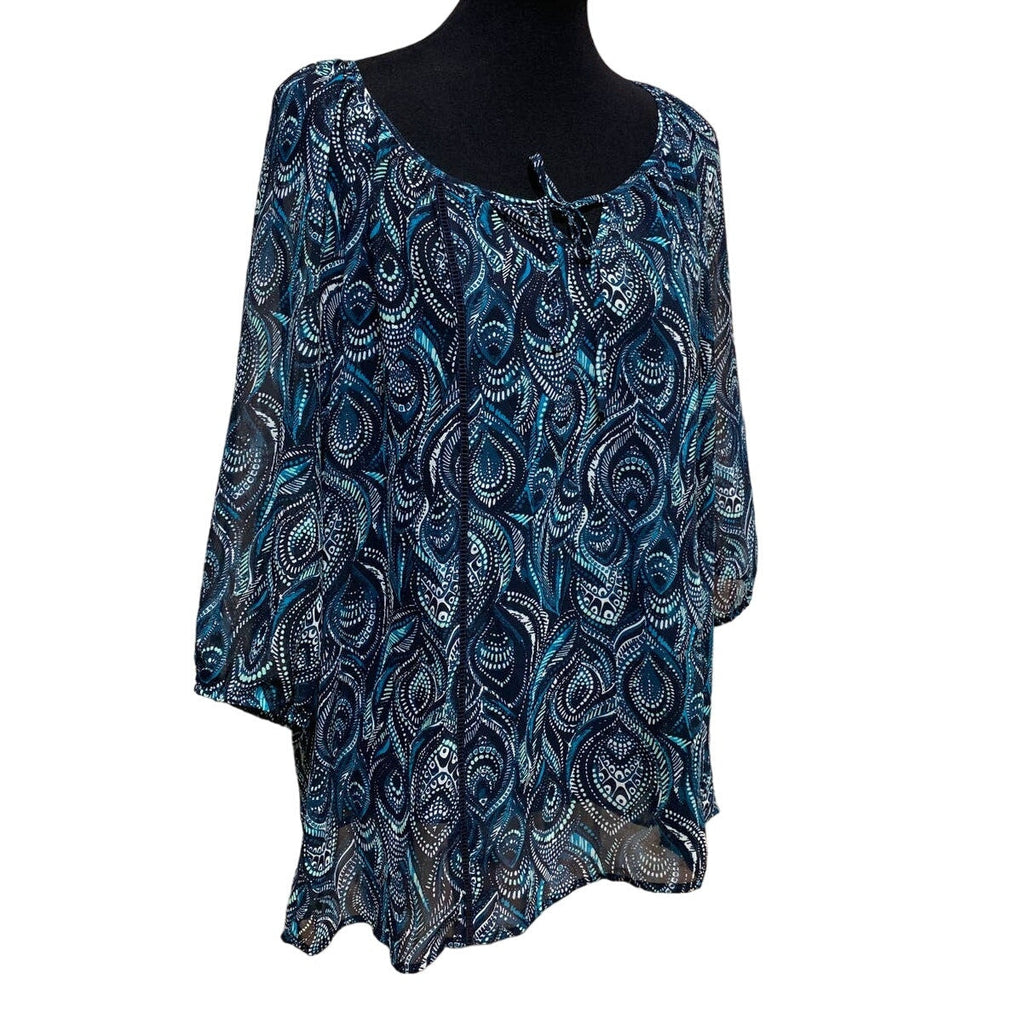 Croft & Barrow XL Flowy Sheer Lightweight Boho Elastic Sleeve Long Blouse