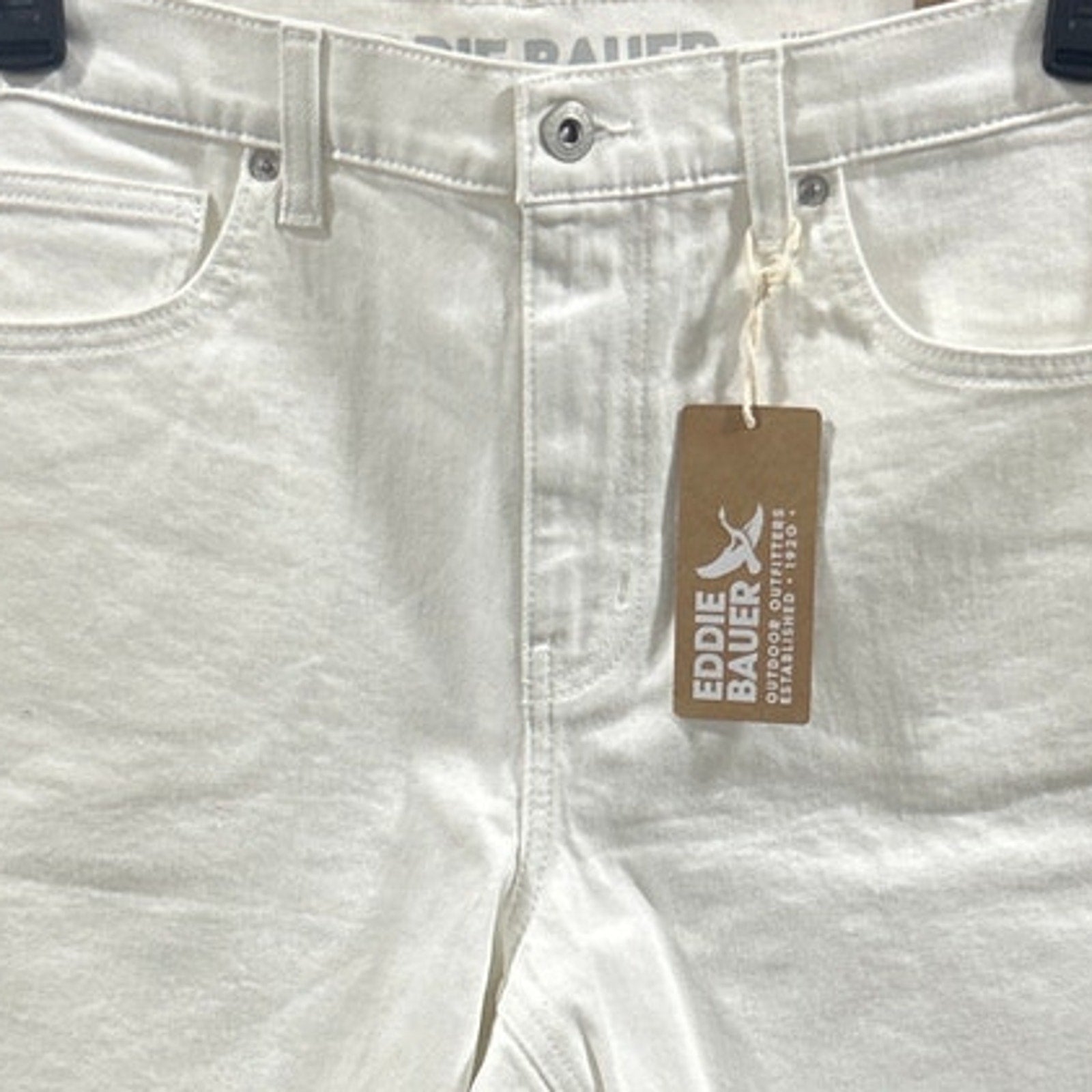 New Eddie Bauer Women Size 12 White Stretch Cotton High Rise Cutoff Denim Shorts