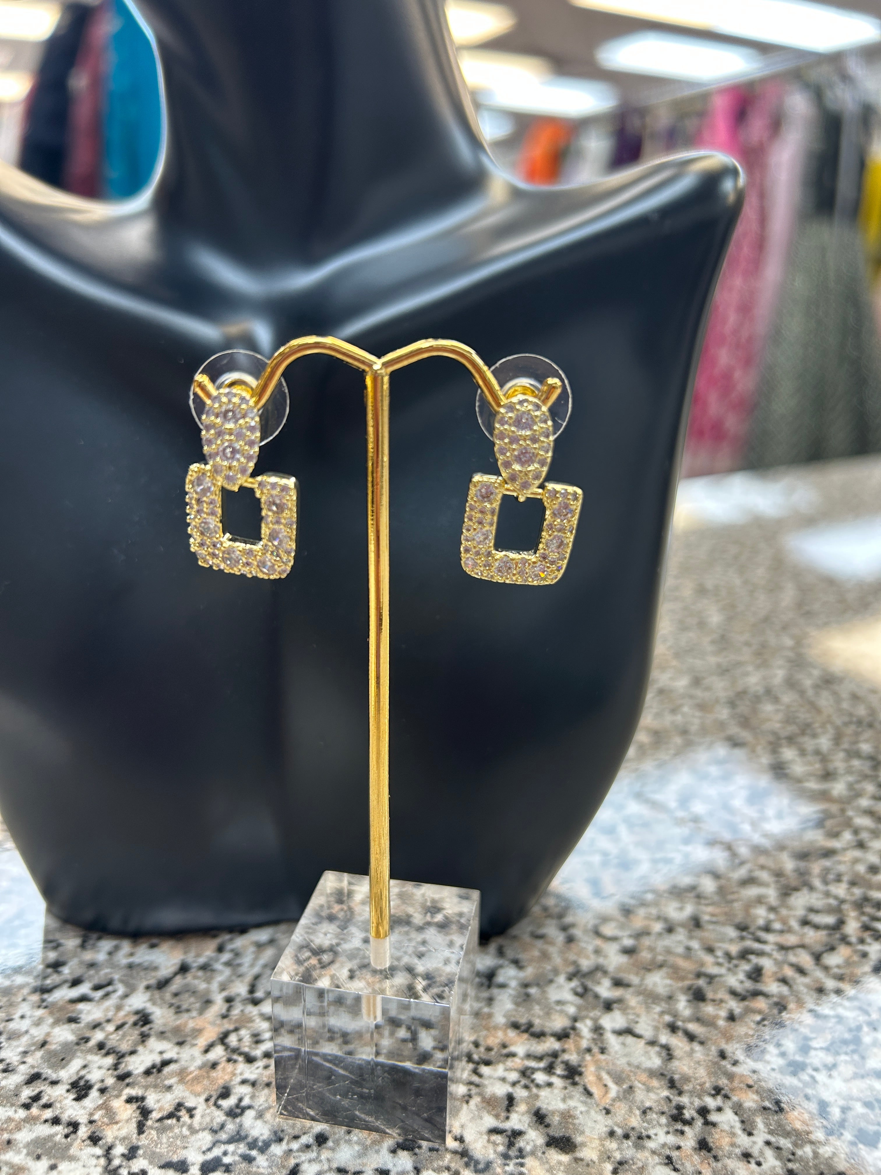 Cz square ear rings