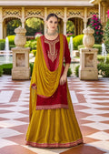 Maroon : Modal silk Kurti with banarasi skirt
