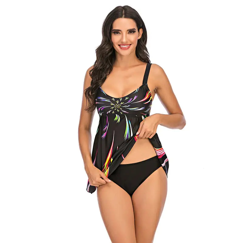 Fireworks Gradient Print Plus Size Swimsuit Skirt