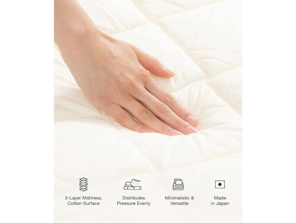 FULI Japanese Futon Mattress, Japanese Floor Mattress, Floor Bed, Tatami Foldable Bed, Roll Up Sleeping Pad, Shikibuton, Made in Japan (White, Twin)