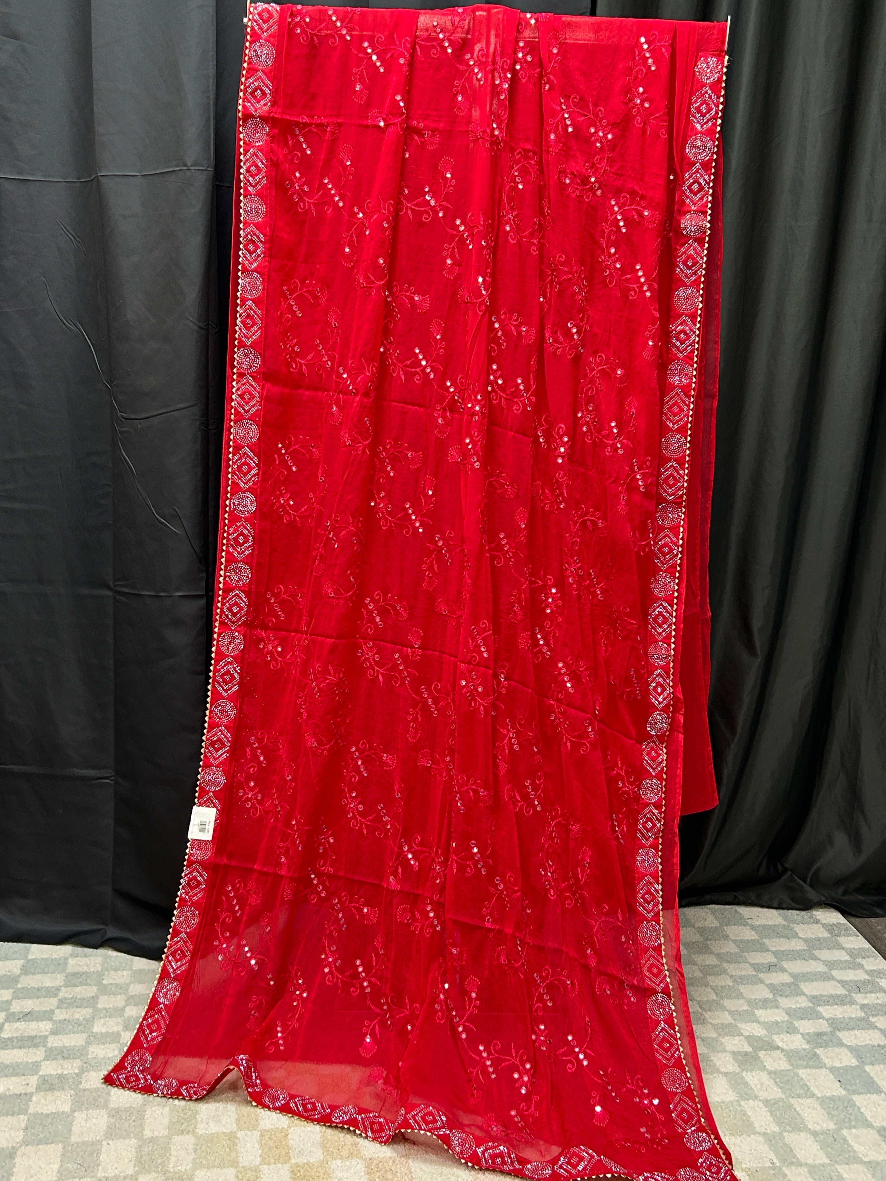 Chiffon mirror work saree