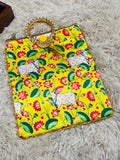 Handmade Yellow Pichwai Cow Print Potli Bag | Indian Ethnic Clutch with Pearl Handle | Festive Wedding Gift