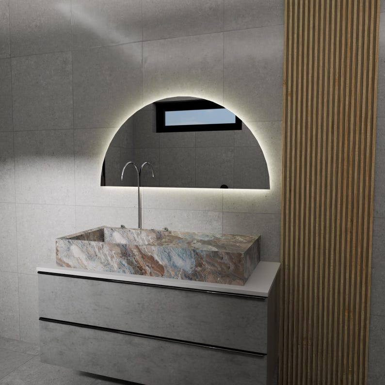 LED Bathroom Mirror with Backlight – Half Arch Modern Vanity Mirror, Dimmable Wall Mirror with Warm & Cold Light