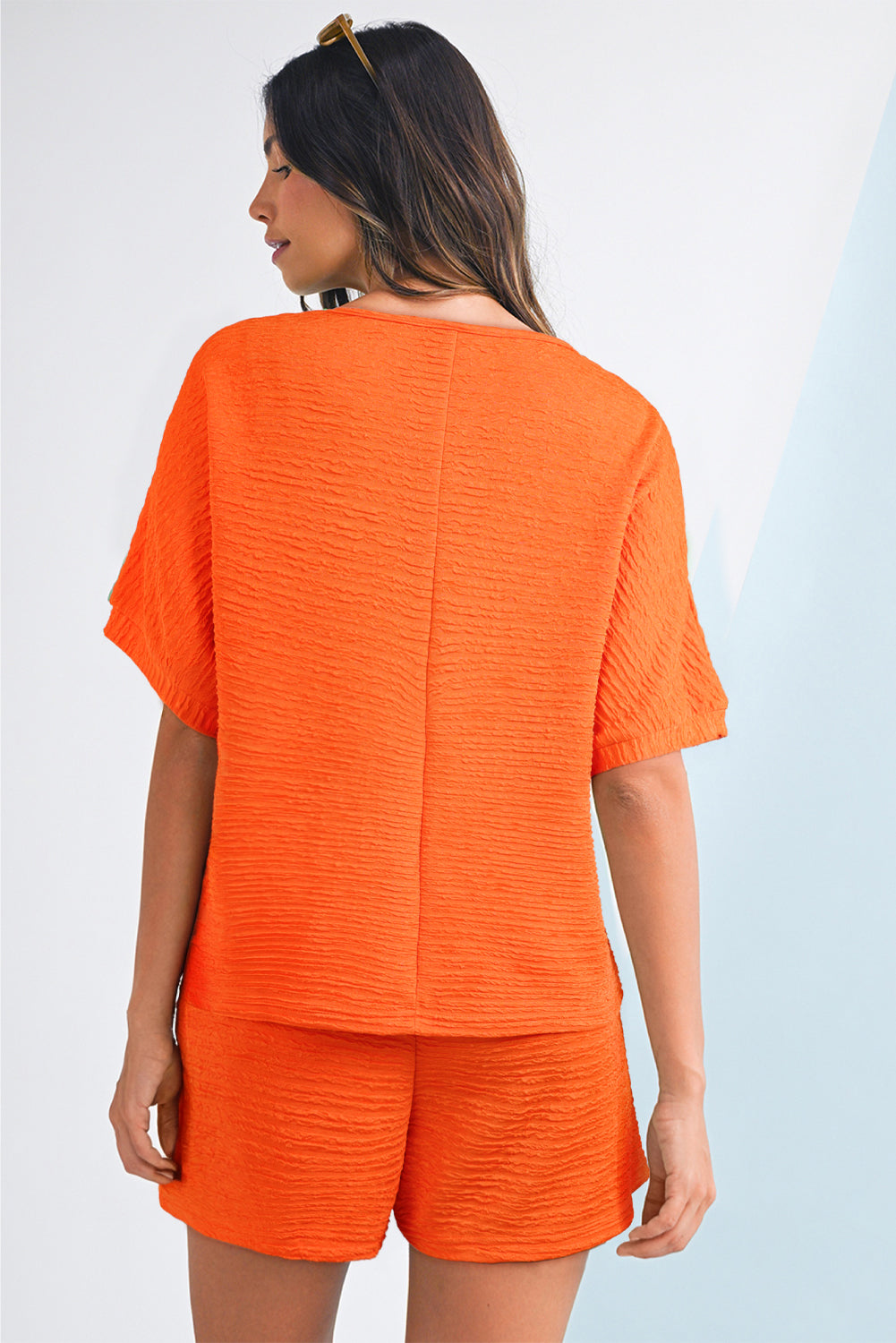 Luxury Textured V Neck T Shirt and Shorts Set
