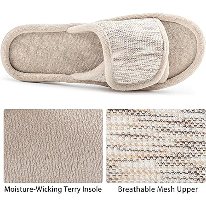 RockDove Womens Size 9/10 Tan Adjustable Hook Loop Memory Foam Slide Slippers