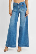 RISEN Jeans - Plus Size Mid Rise Wide Front Patch Pocket Jeans