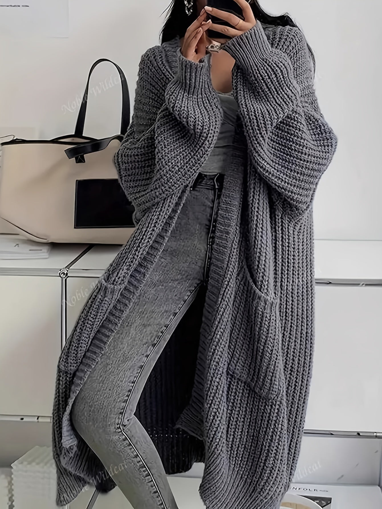 Women's Fashion Casual Temperament Long Over Knee Cardigan