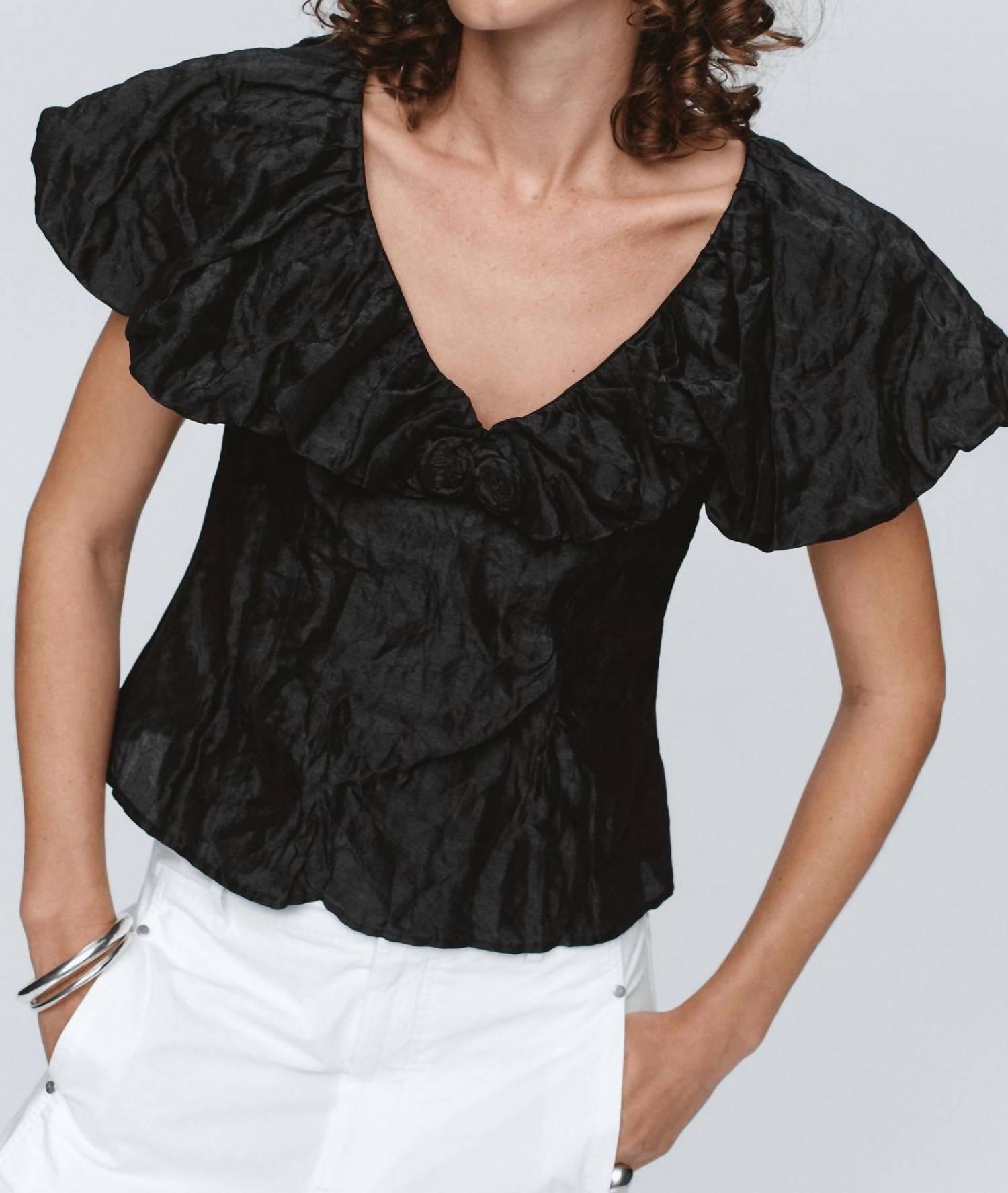 Andre Textured Ruffle Top