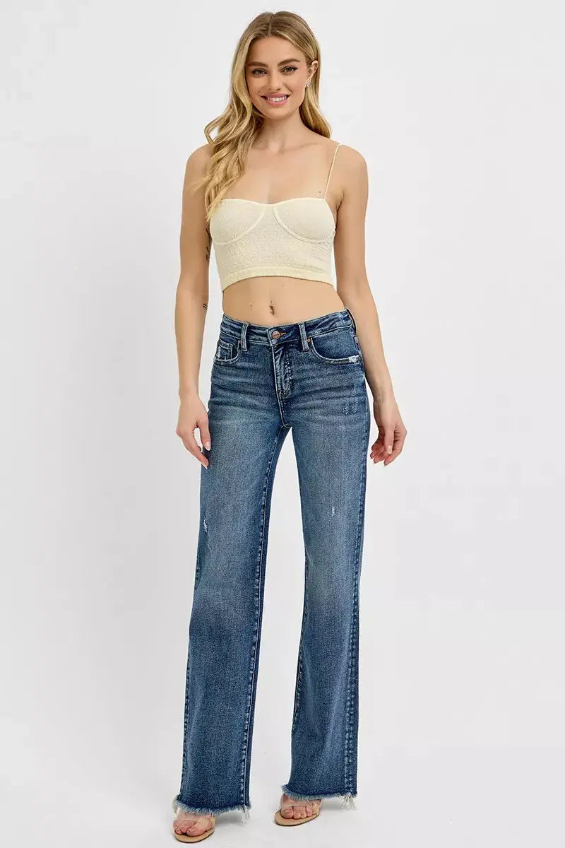 RISEN Jeans - Plus Size Tummy Control High Rise Long Straight Jeans