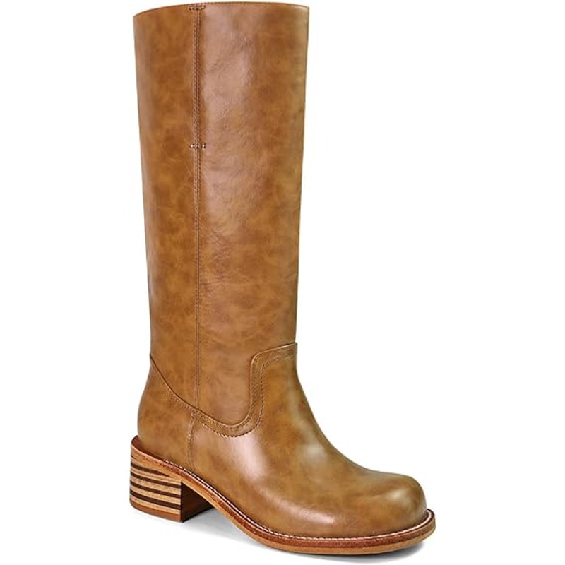 UBWDU Women Size 8 Light Brown Faux Leather 2" Low Heel Platform Knee High Boots