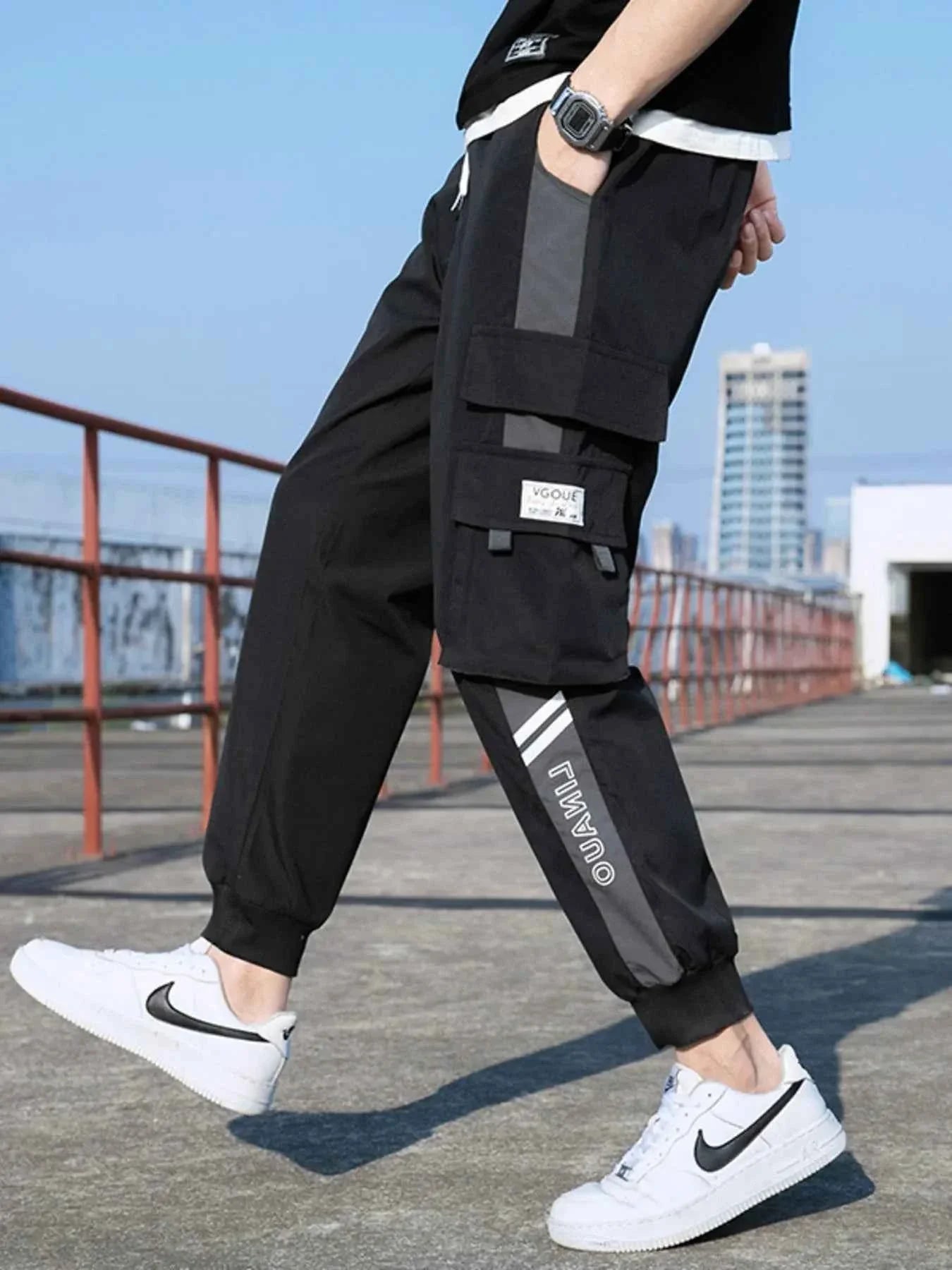 Men's Plus Size Casual Cargo Pants with Drawstring