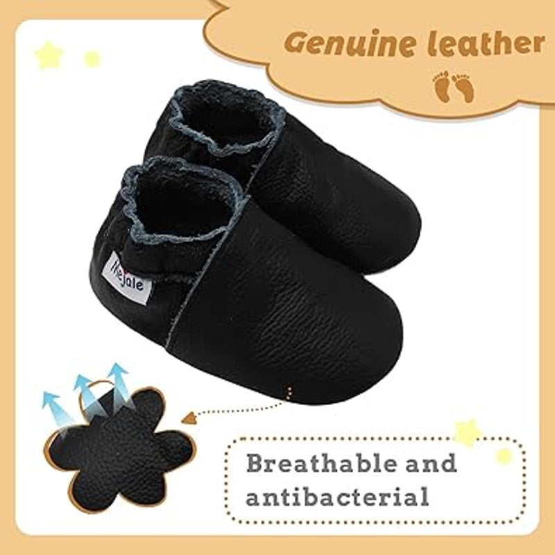 Mejale Baby Infant Size 6-12 Mos Black Slip On Soft Sole Leather Moccasins Shoes
