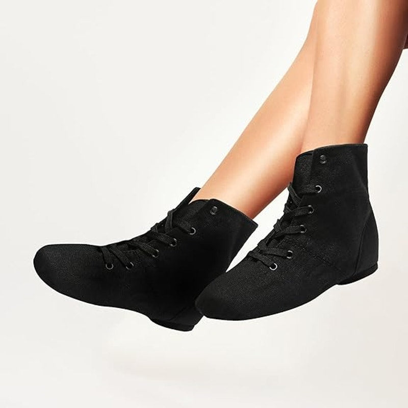 Foralod Womens Size 8 Black Jazz Boots Lace Up Round Toe High Top Dance Shoes