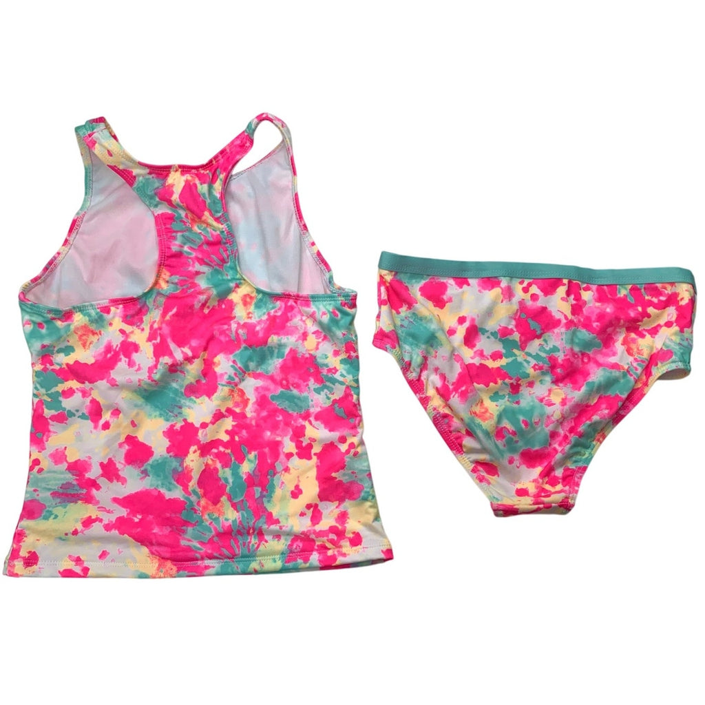 Lands End Girl Large 10-12 Splatter Tie Dye Racerback Tankini Swimsuit Swim Suit