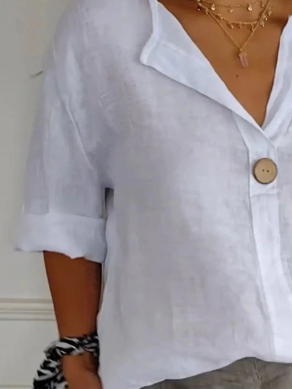 Breezy Button-Front Relaxed Linen Blouse
