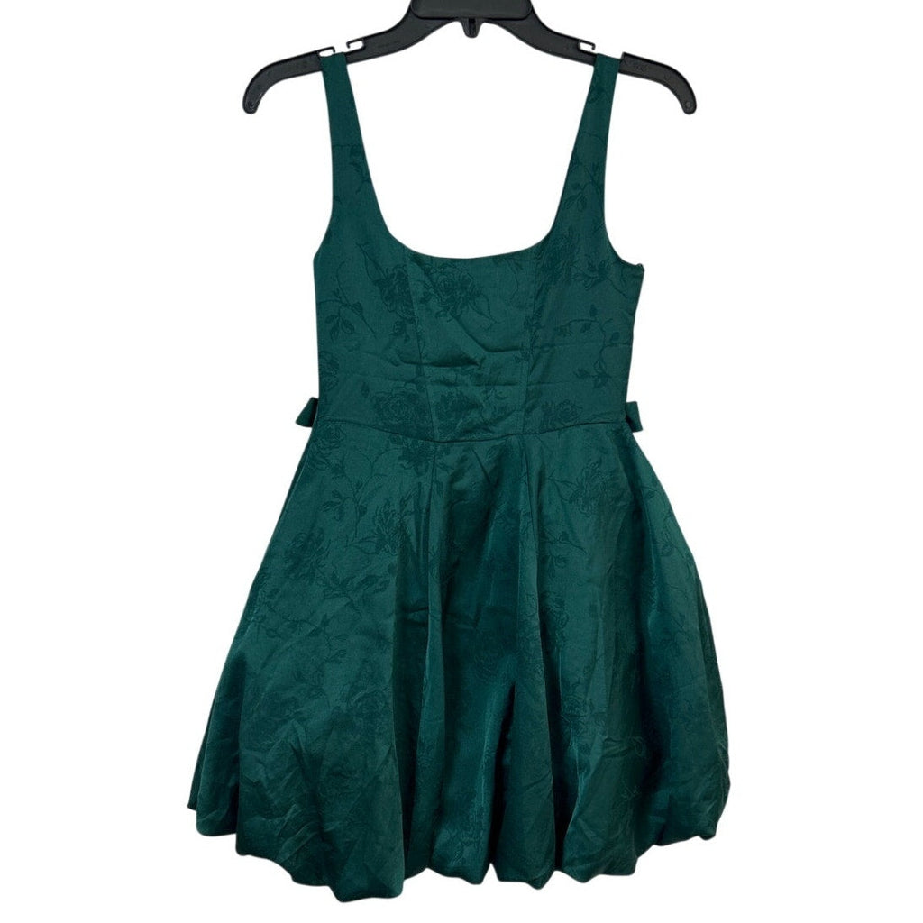 New Francescas Womens XS Emerald Green Jacquard Strappy Mini Bubble Dress