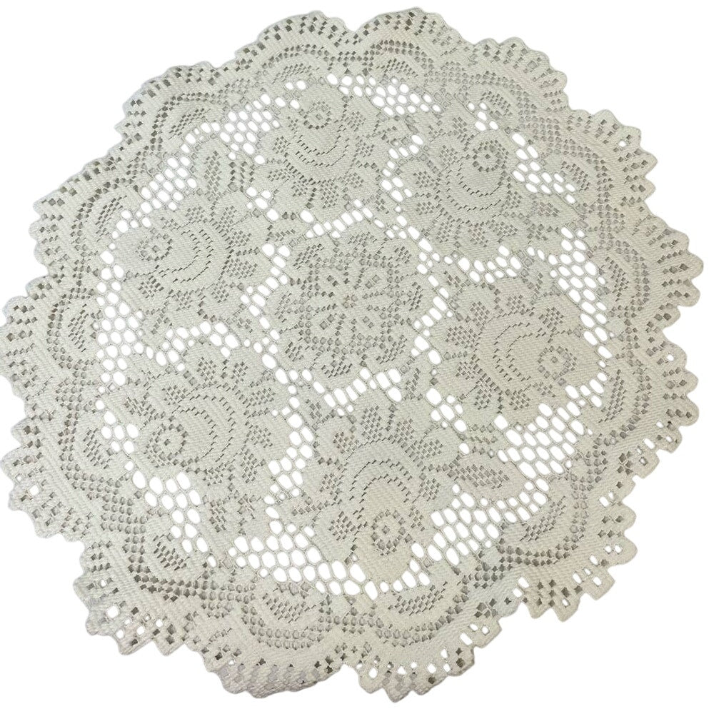 5 Handmade Half Moon Christmas Poinsettia Cotton Fabric Placemants Lace Doily
