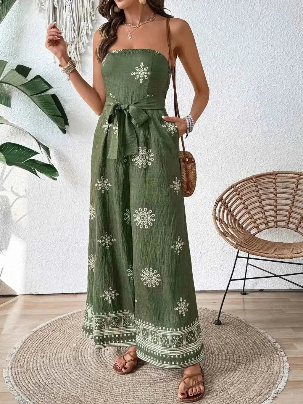 Stylish Printed Wide : Leg Tube Jumpsuit