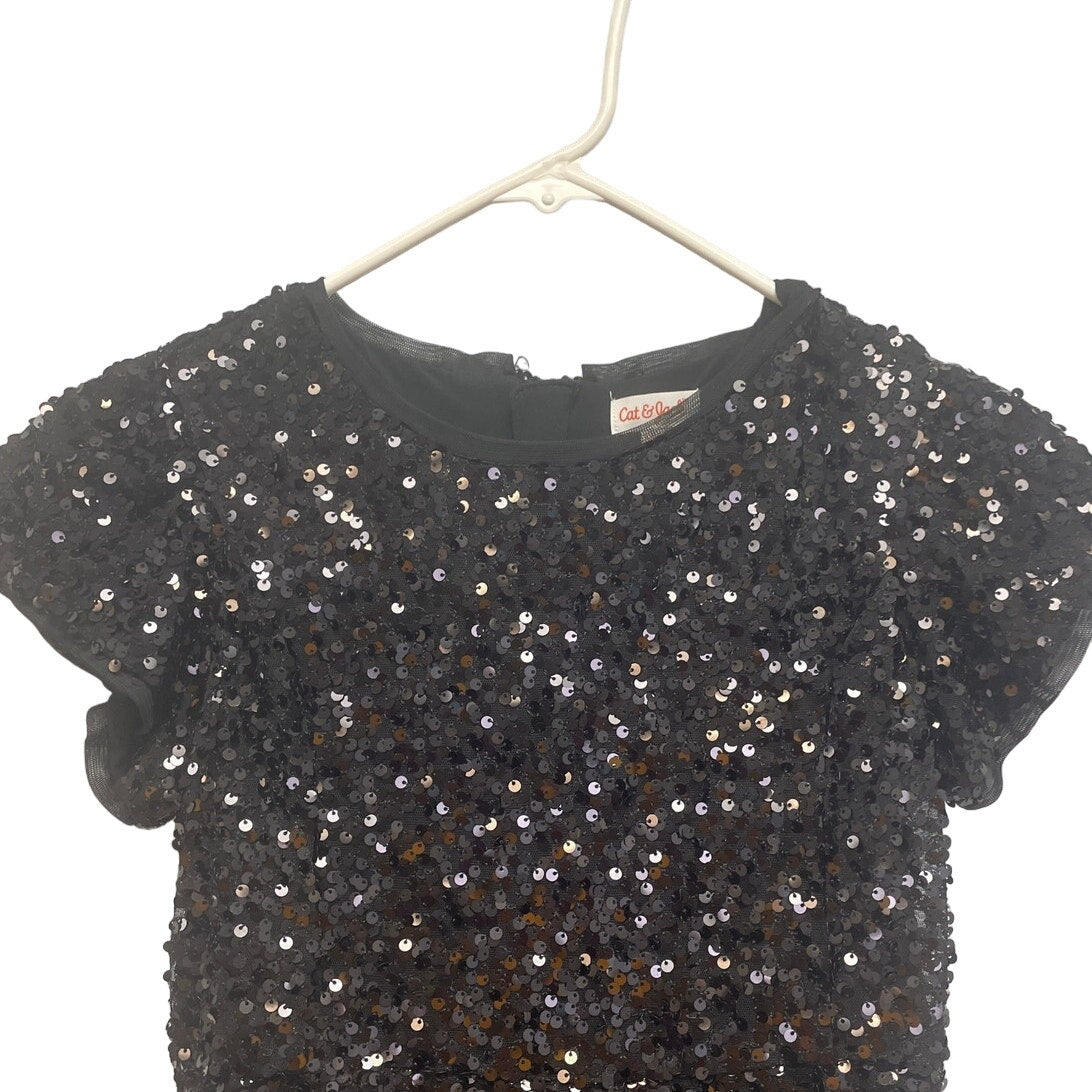 Cat & Jack Girls Large Black PolySpandex Back Zip Short Sleeve Sequin Dress