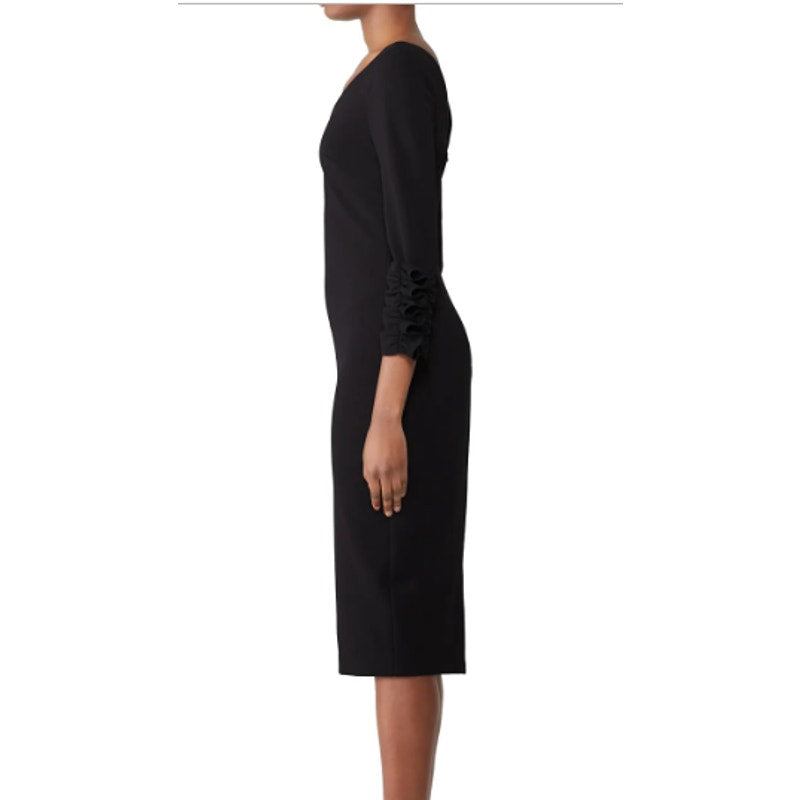 Badgley Mischka Size 6 Black Pinch Ruffle 3/4 Sleeve All Occasion Sheath Dress
