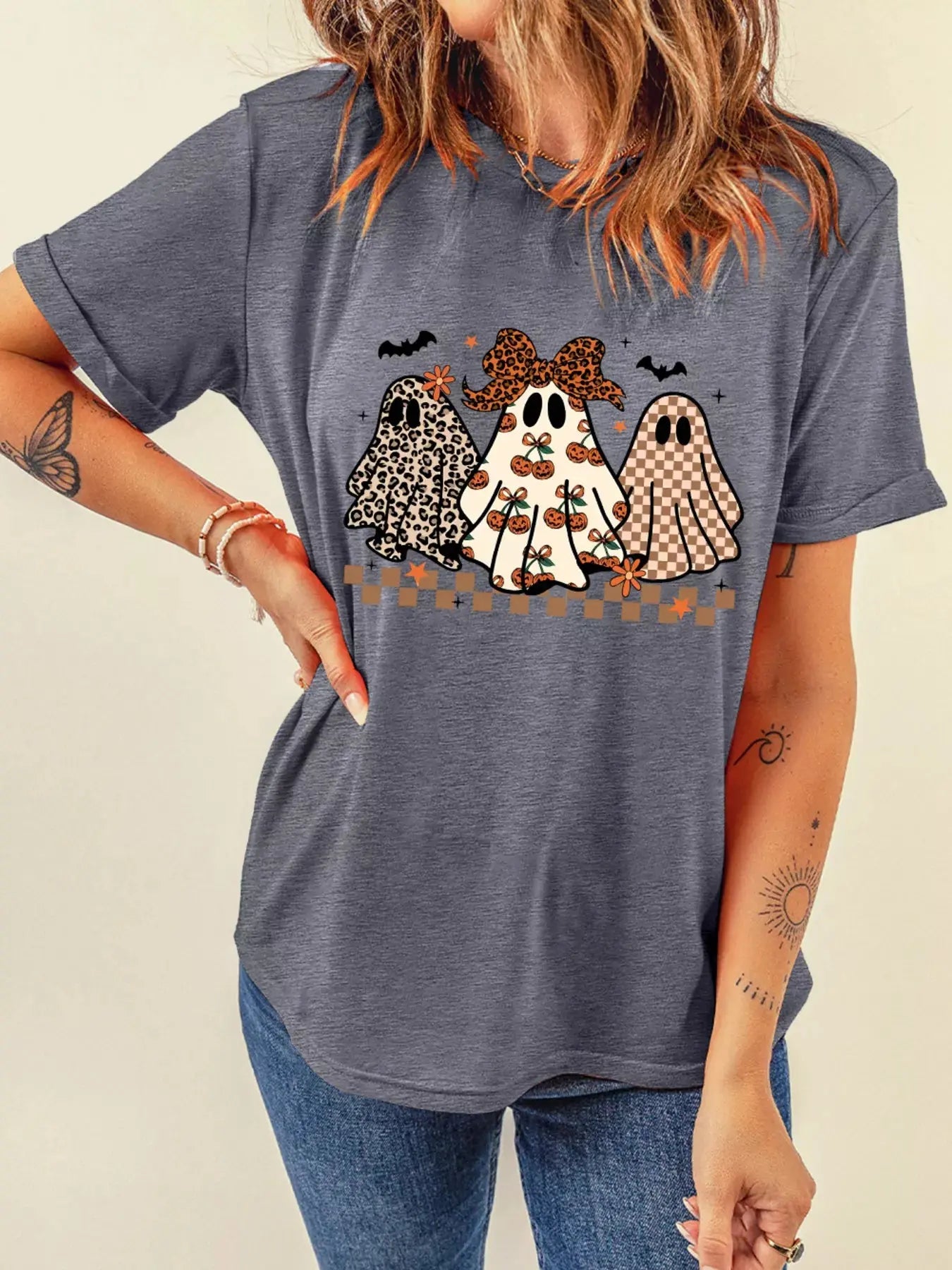 Round Neck Casual Ghost Halloween Graphic T Shirt