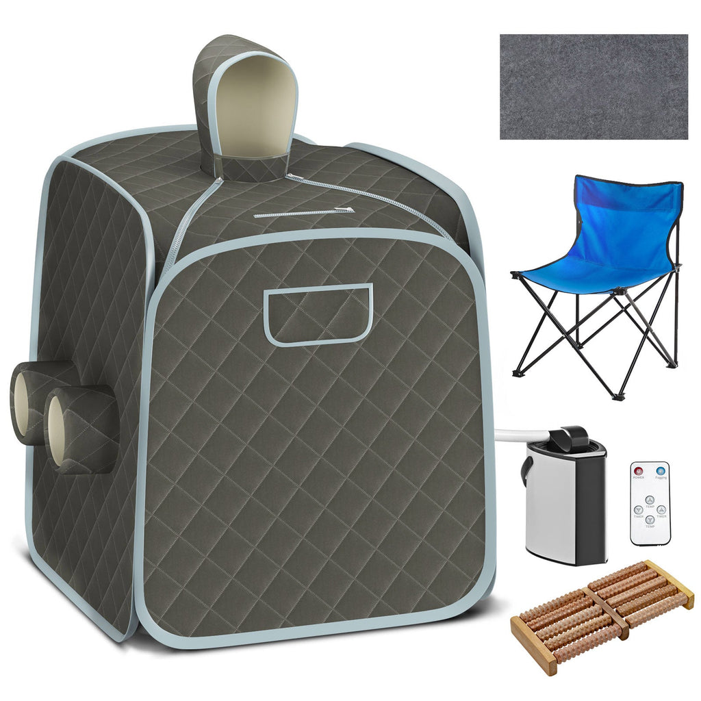800W 2 Person Portable Steam Sauna Tent SPA with Hat Side Holes 3L Steamer-Gray